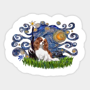 Cavalier King Charles Spaniel (Blenheim) in Starry Night Adaptation Sticker